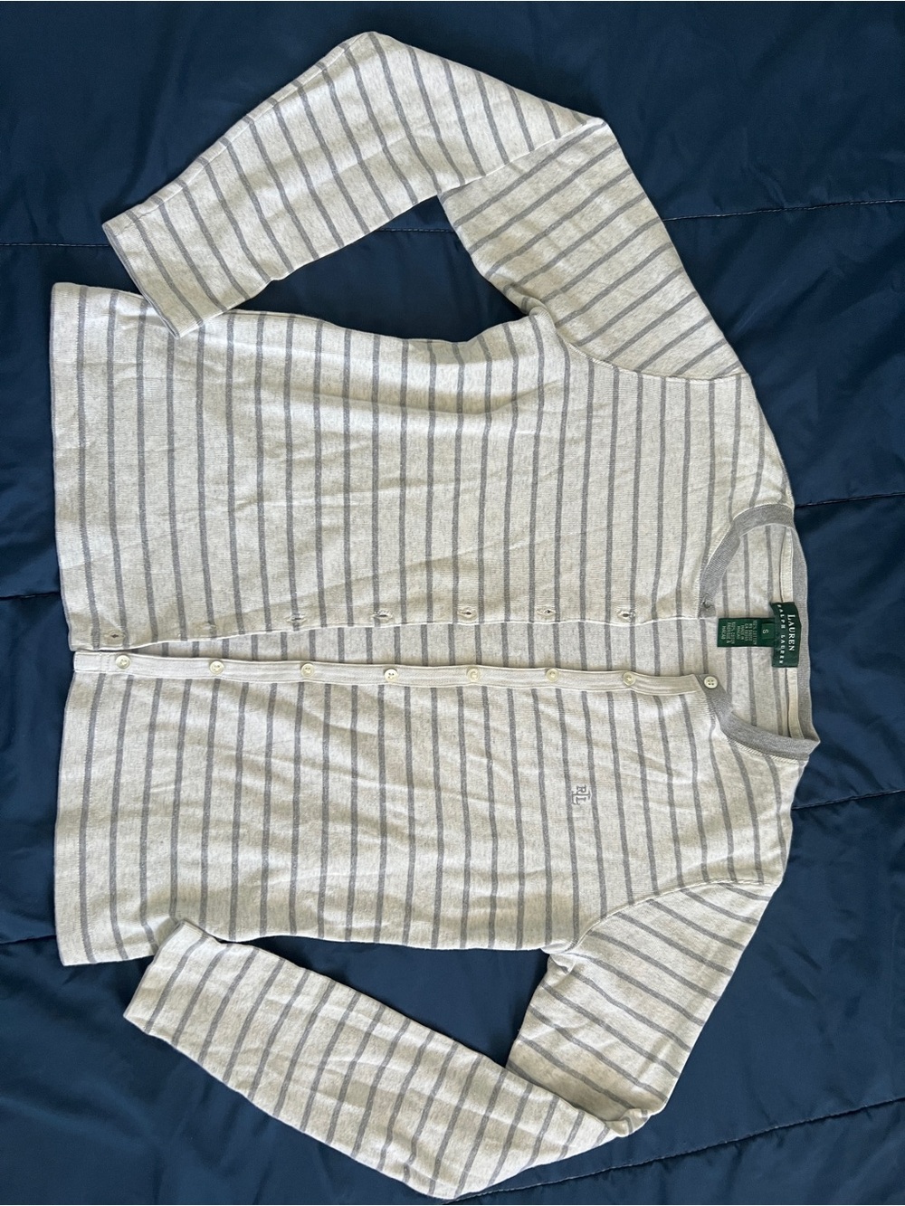 Ralph Lauren Cream and Gray Striped Cotton Cardigan